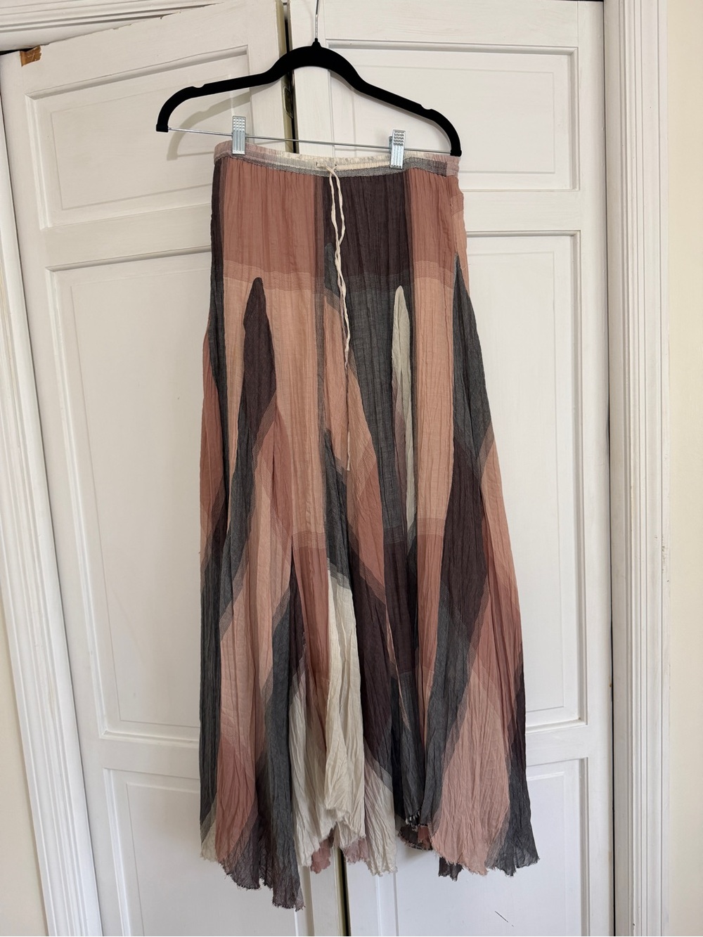 Sundance Multi-Panel Pleated Maxi Skirt in Blush, Gray & Cream